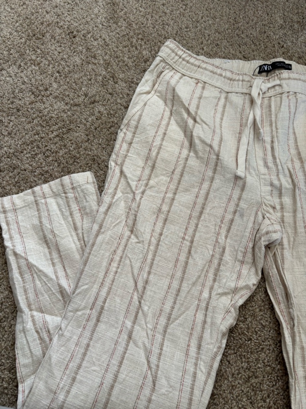 Zara Women’s Cream Striped Drawstring Pants